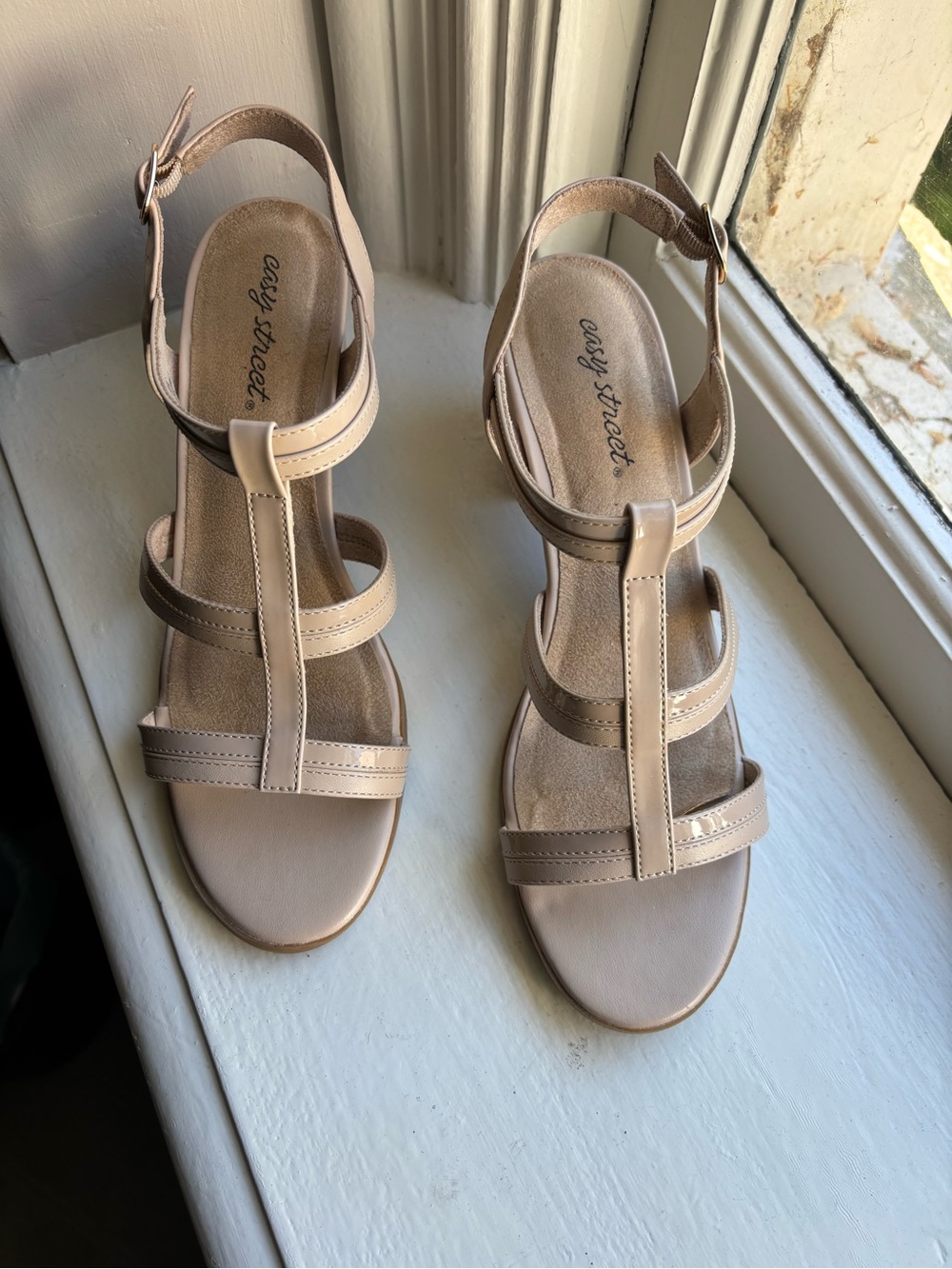 Easy Street Nude T-Strap Buckle Sandals